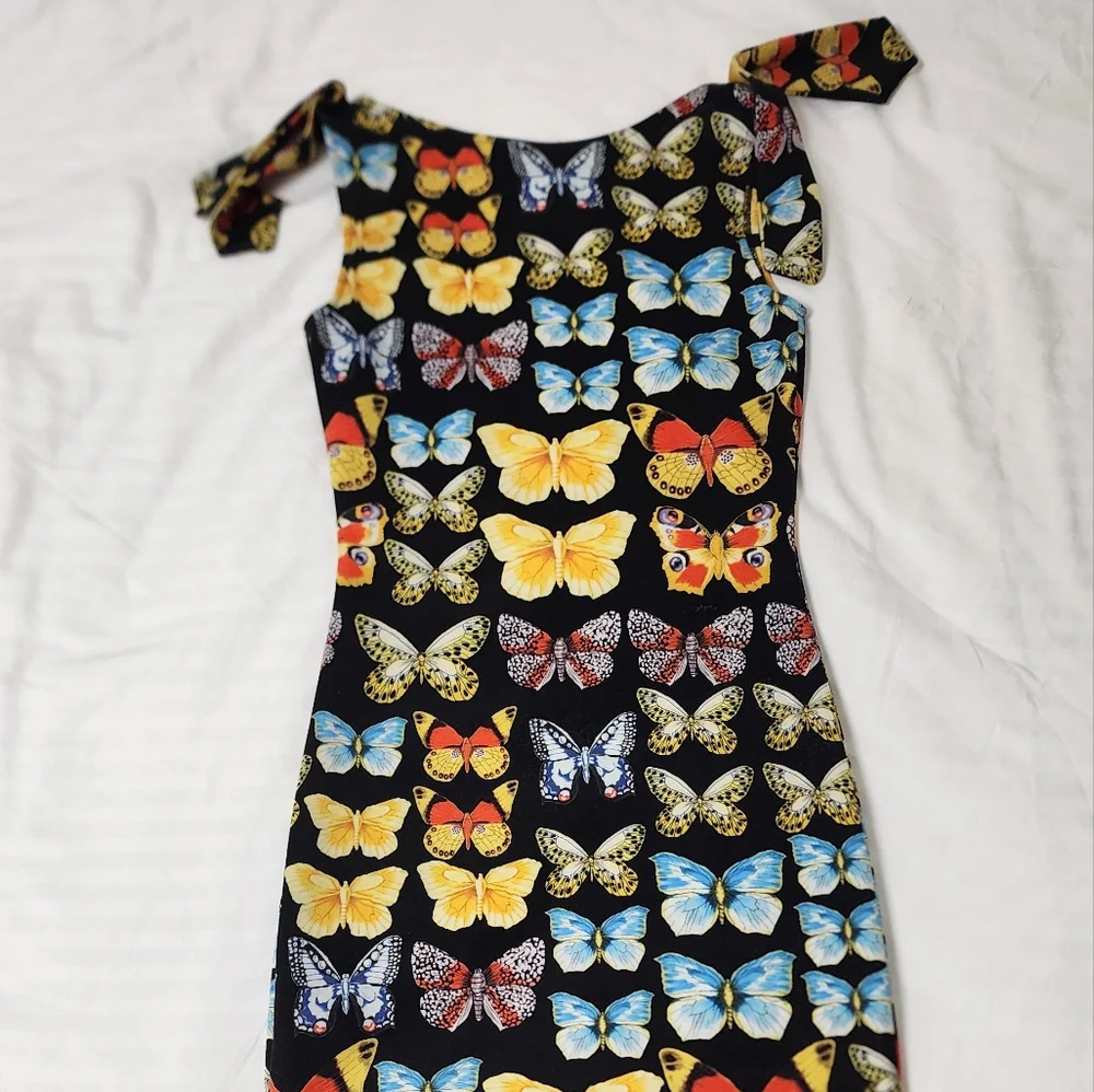 Little Black Butterfly Low Cut Back Mini Dress S - Picture 4 of 5